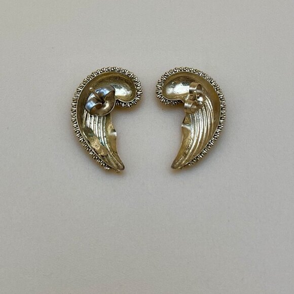 VTG 14K Solid Gold Mid Century MCM Paisley Earrings Hollywood Regency Stamped - Picture 5 of 10